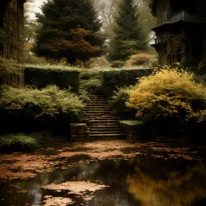 Serene Autumn Landscape by Riverside Bench