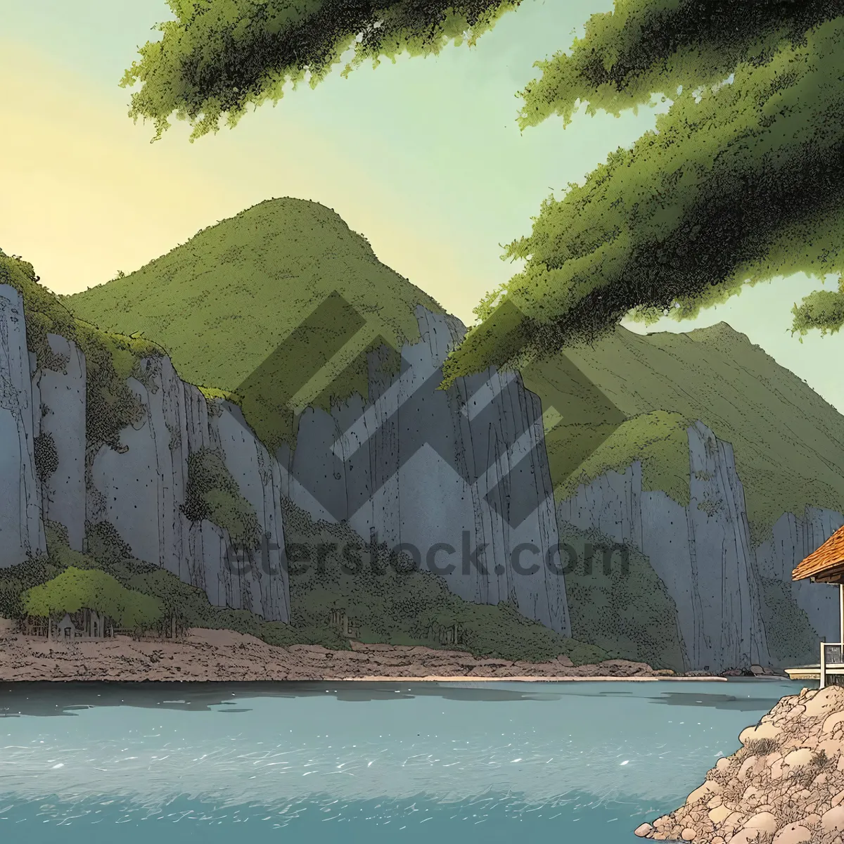 Picture of Serene Coastal Cliffs Amidst Azure Waters