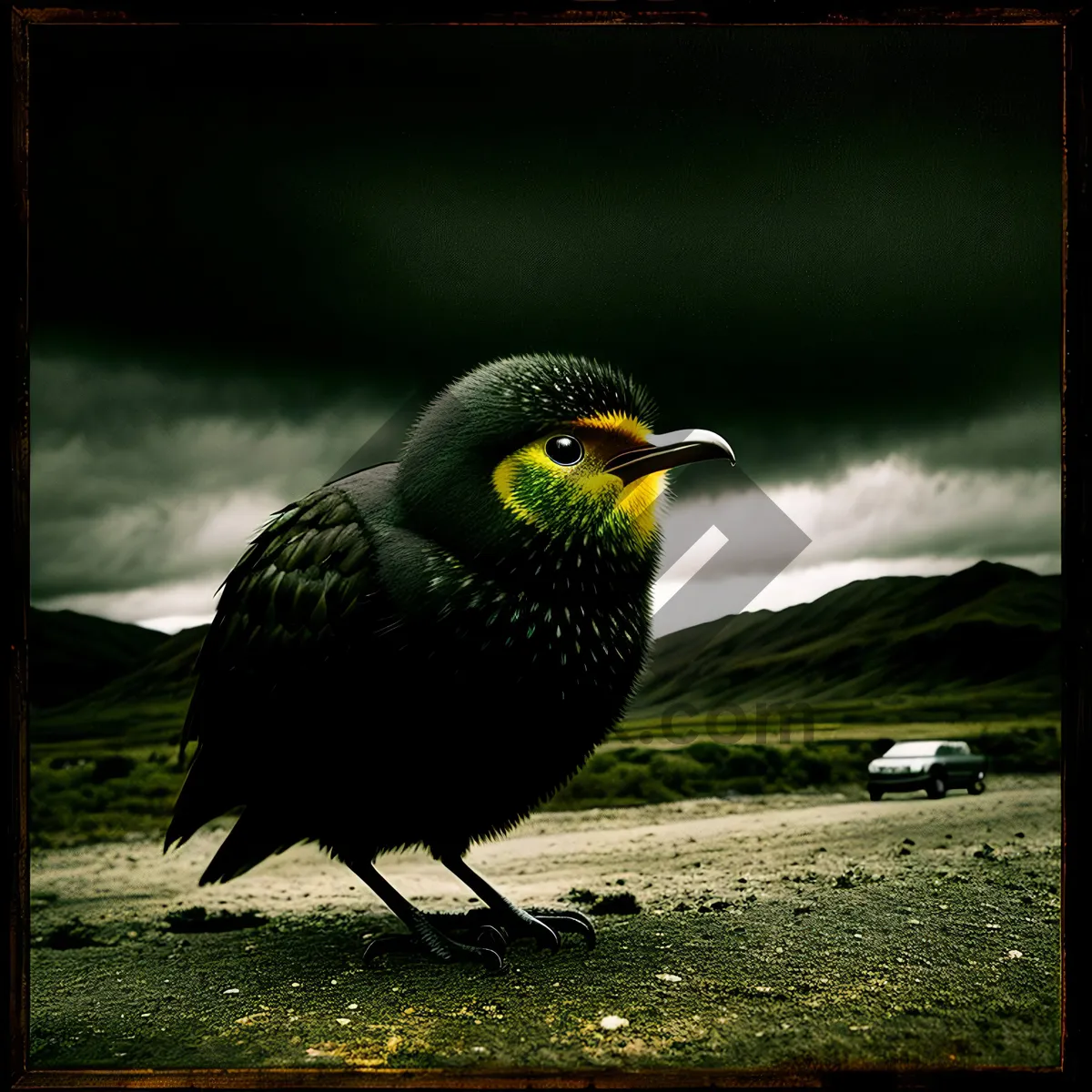 Picture of Vibrant Starling Bird with Yellow Eye and Feathers