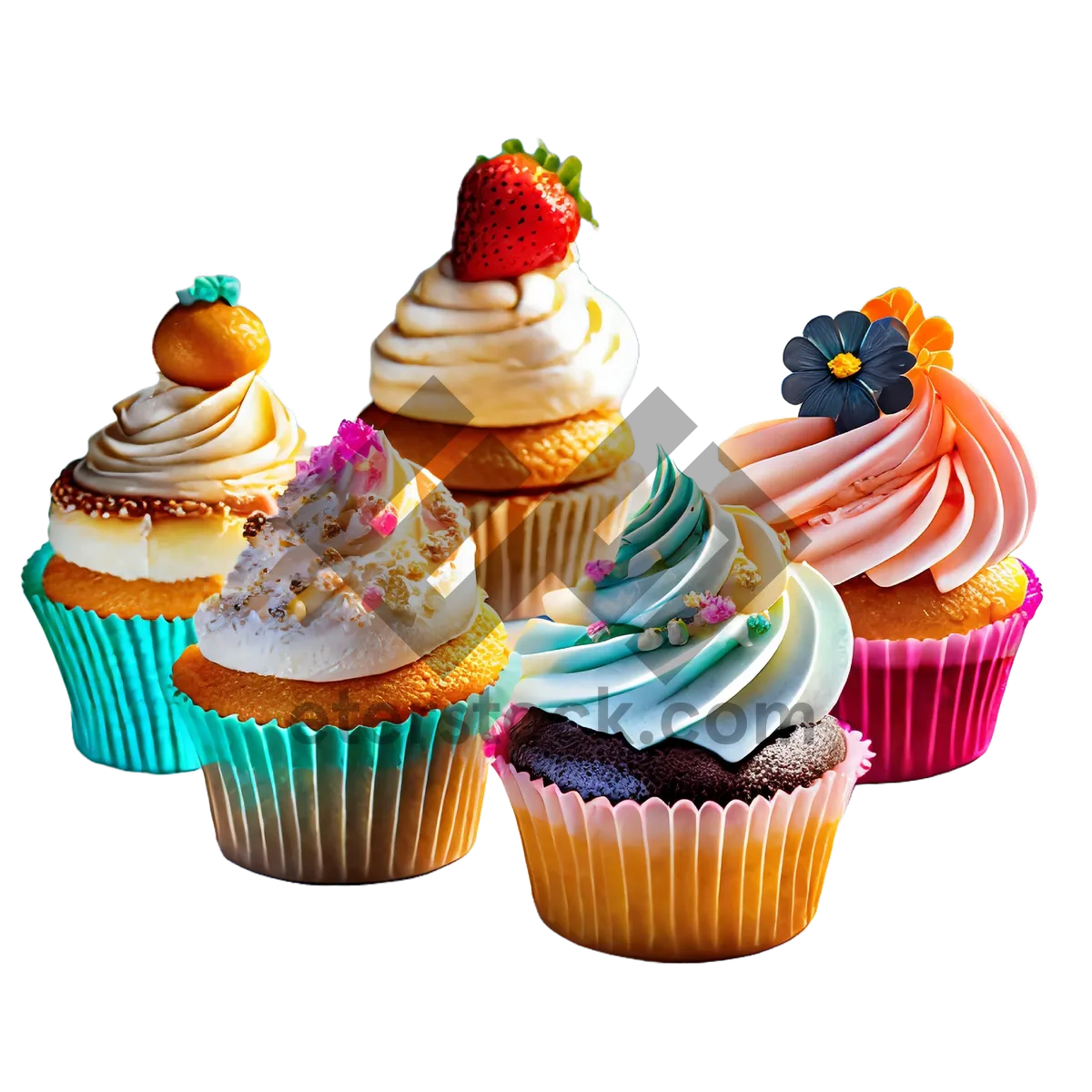 Picture of Colorful birthday cupcakes with pink frosting and sprinkles