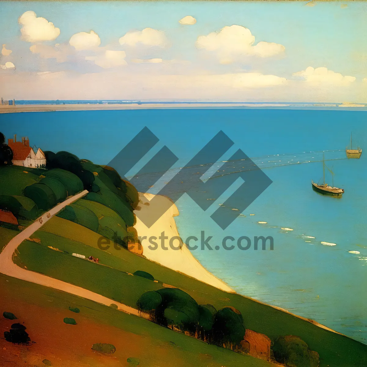 Picture of Serene Coastal Beachscape with Sun and Waves