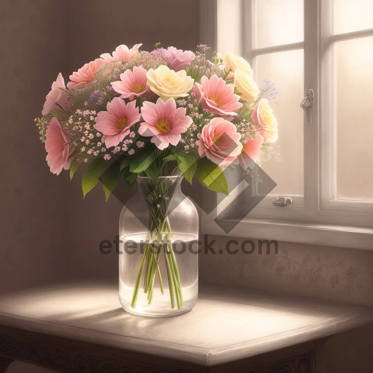 Picture of Romantic Pink Rose Bouquet in Vase