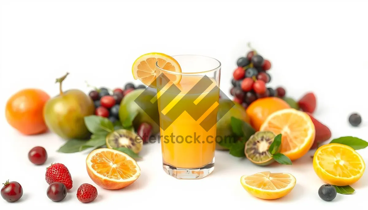 Picture of Fresh Orange Citrus Juice with Ice and Lemon Slice.