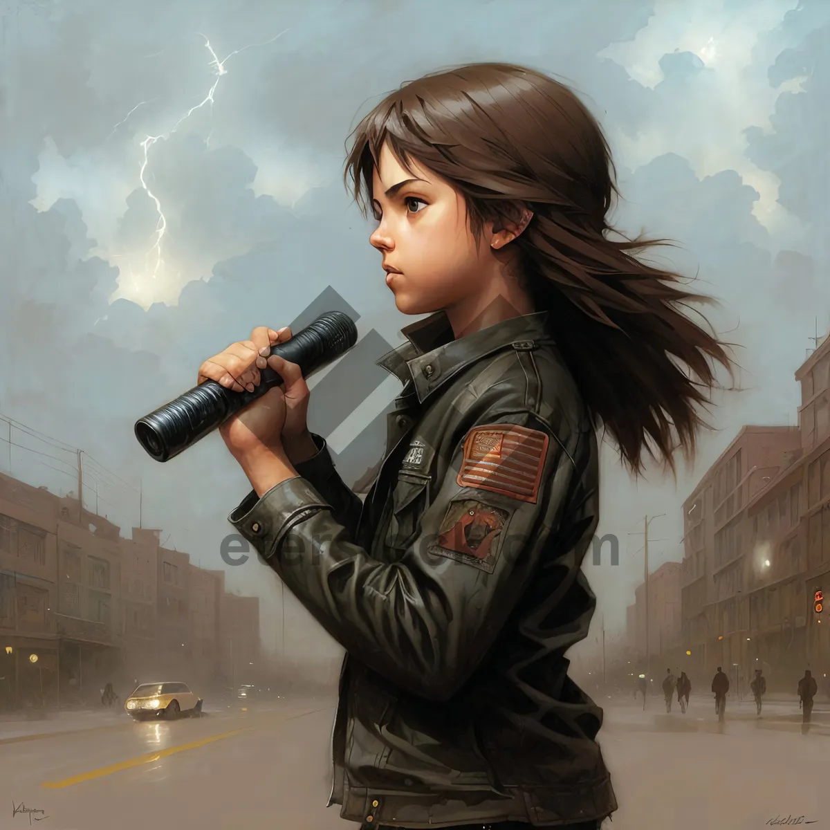 Picture of Smiling Fashionable Singer with a Microphone