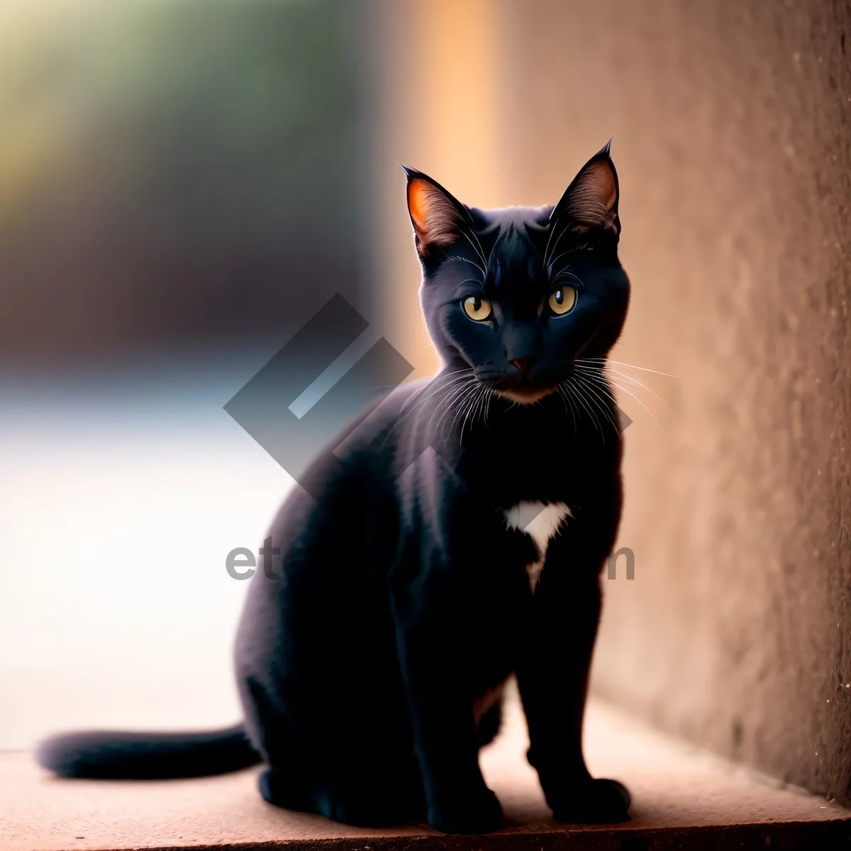 Picture of Furry, Adorable Domestic Cat with Curious Eyes