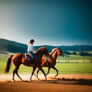 Majestic Stallion Galloping through Rustic Ranch