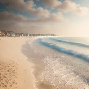 Turquoise waves crashing on sun-kissed beach