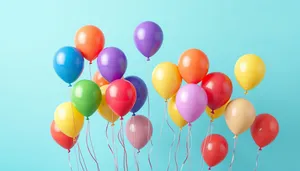 Colorful birthday party balloons flying in the air.