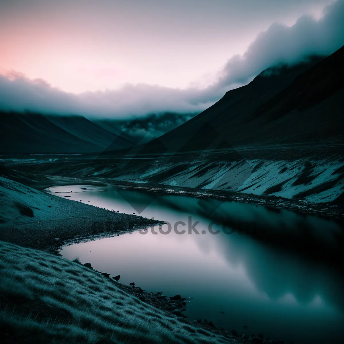 Picture of Mountain Sunset Reflection over Serene Lake