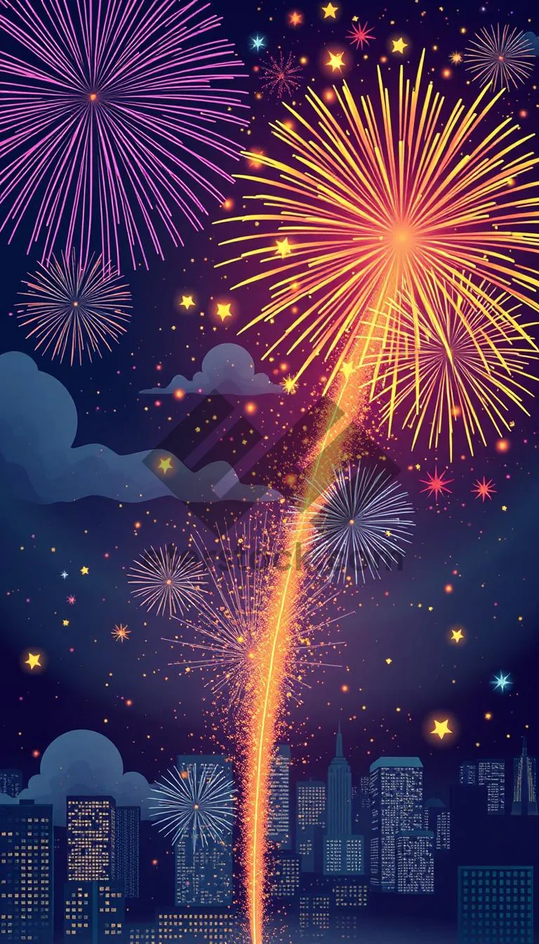 Picture of Bright Starry Night Sky Firework Celebration Background.