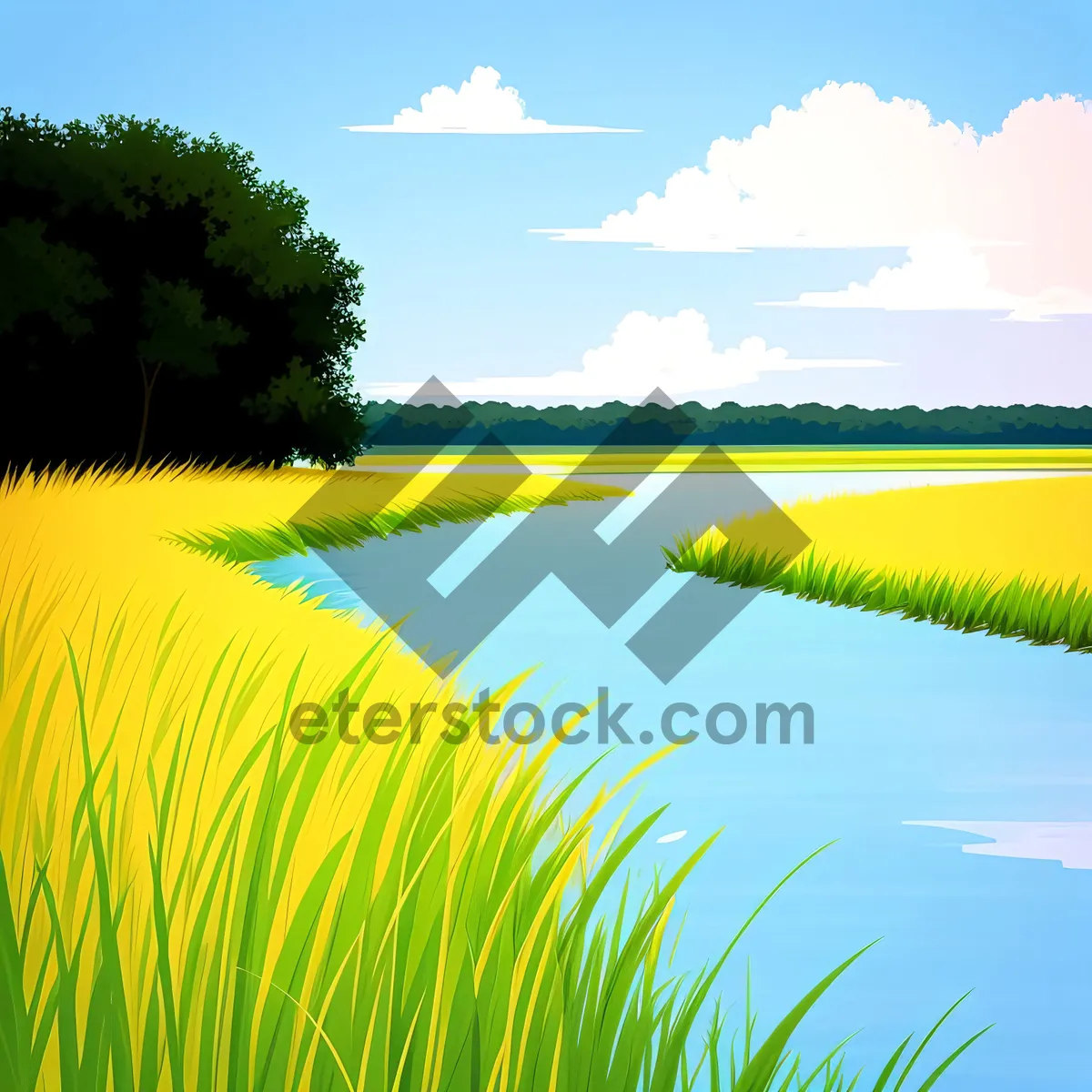 Picture of Serene Reflections: A Summer Meadow by the Lake