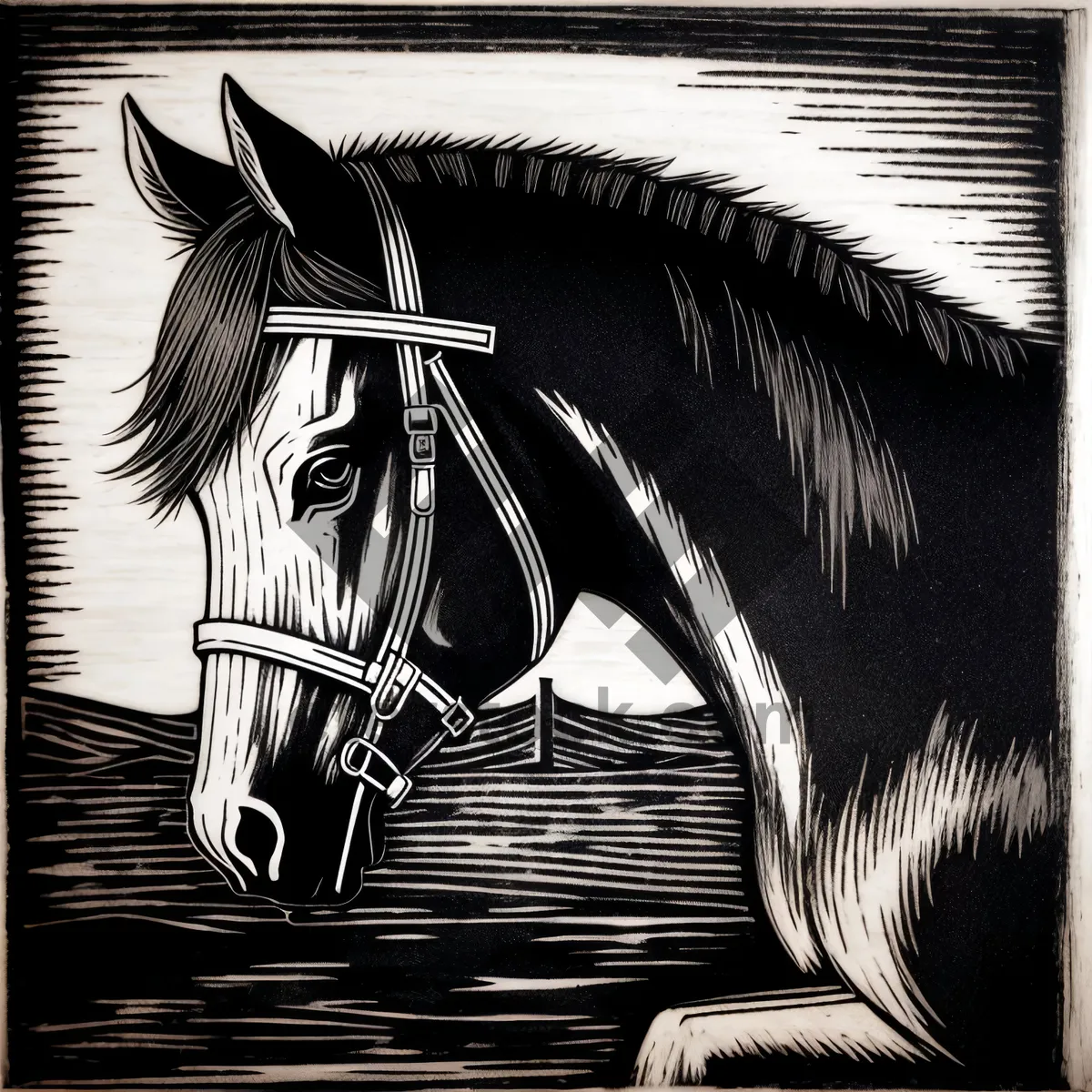 Picture of Black Quill: Majestic Zebra Equine Portrait