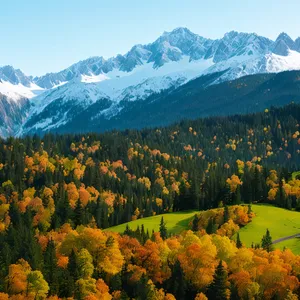 Mountain Majesty: Scenic Autumn Landscape with Vibrant Mustard Meadow