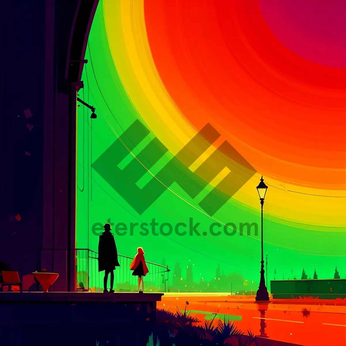 Picture of Vibrant Rainbow Curve on Textured Digital Stage