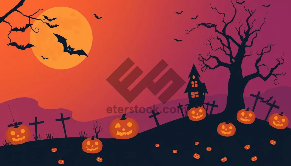 Picture of Spooky Halloween Night Scene with Moon and Tree.
