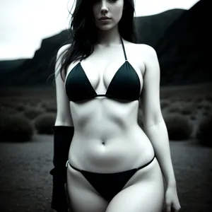 Sultry Sensuality: Intimate Lingerie Model in Seductive Black Bikini