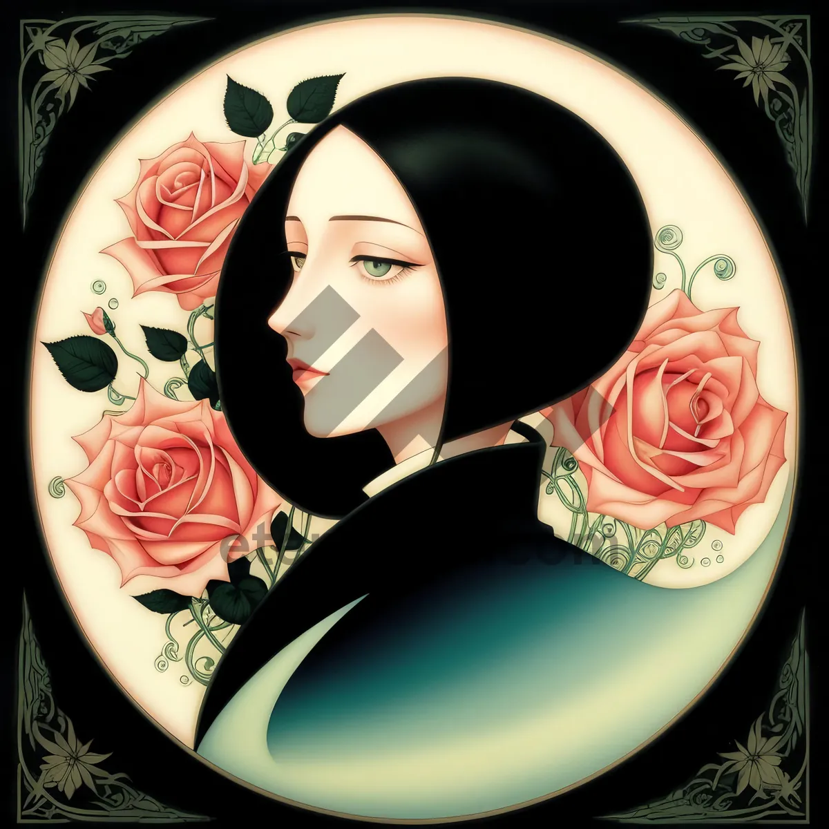 Picture of Fashionable Lady with Artistic Makeup and Mask