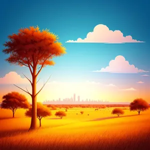 Golden Horizon: Captivating Sunset Skyline over Savanna