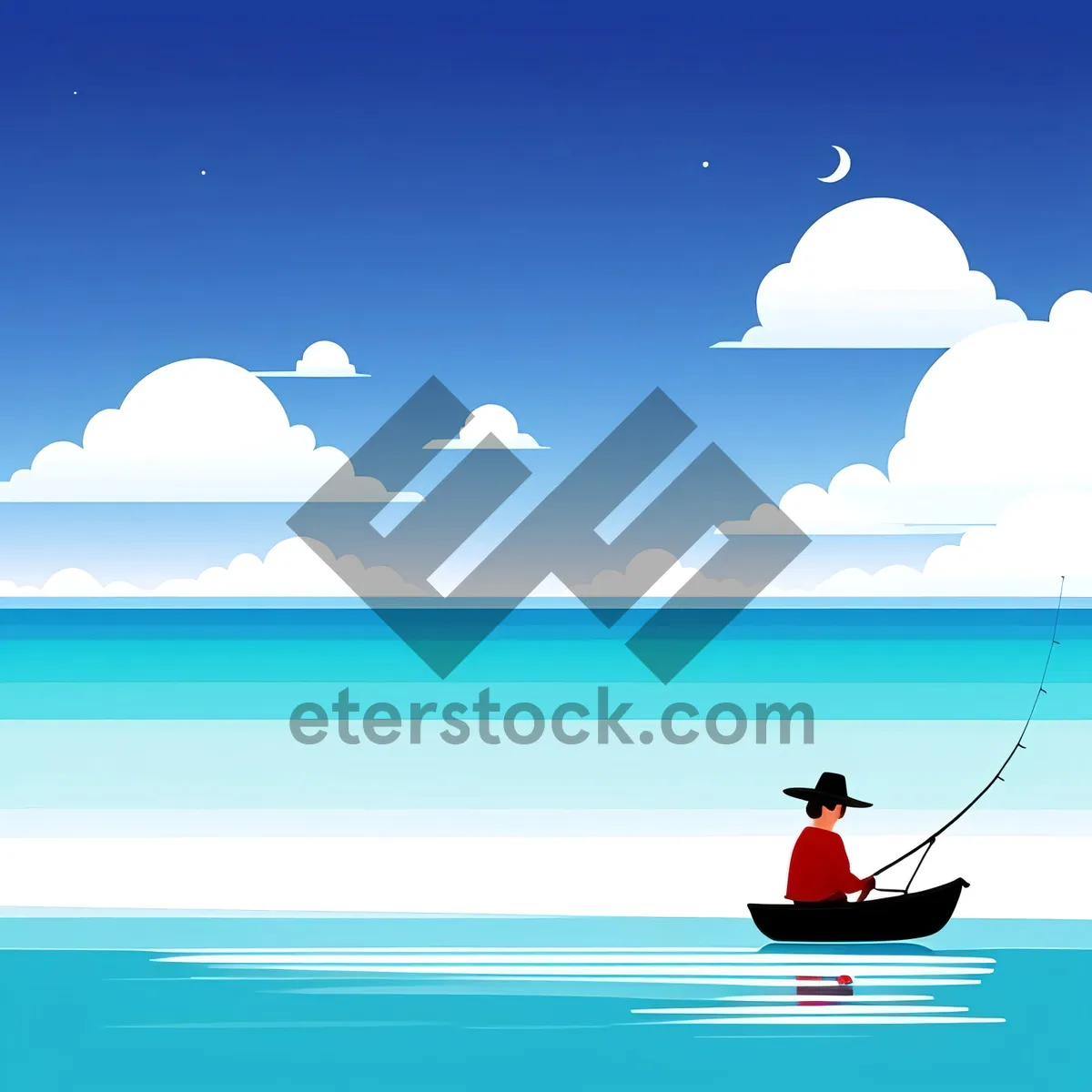 Picture of Winter Wonderland: Snowman and Fisherman under Sky