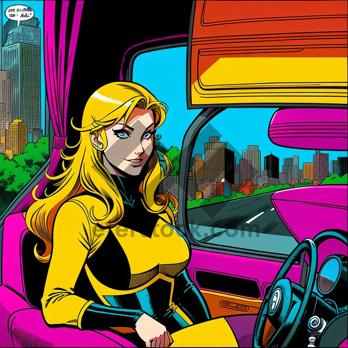 Picture of Comic Book Art: Bus and Car Scene