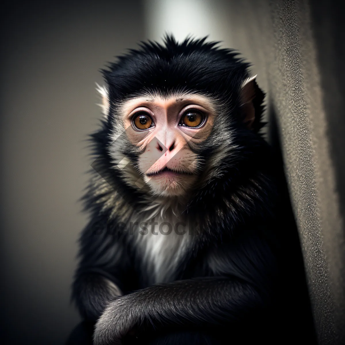 Picture of Adorable baby spider monkey hanging from tree.