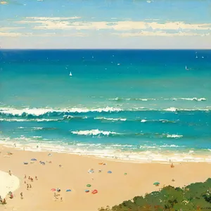 Tranquil beach paradise with sparkling turquoise waves