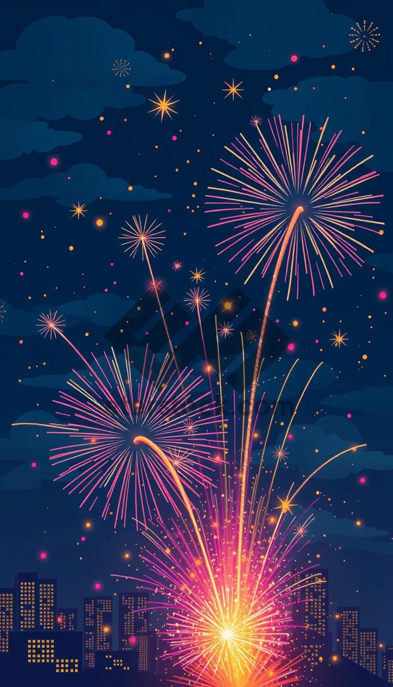 Picture of Colorful Firework Display in the Night Sky