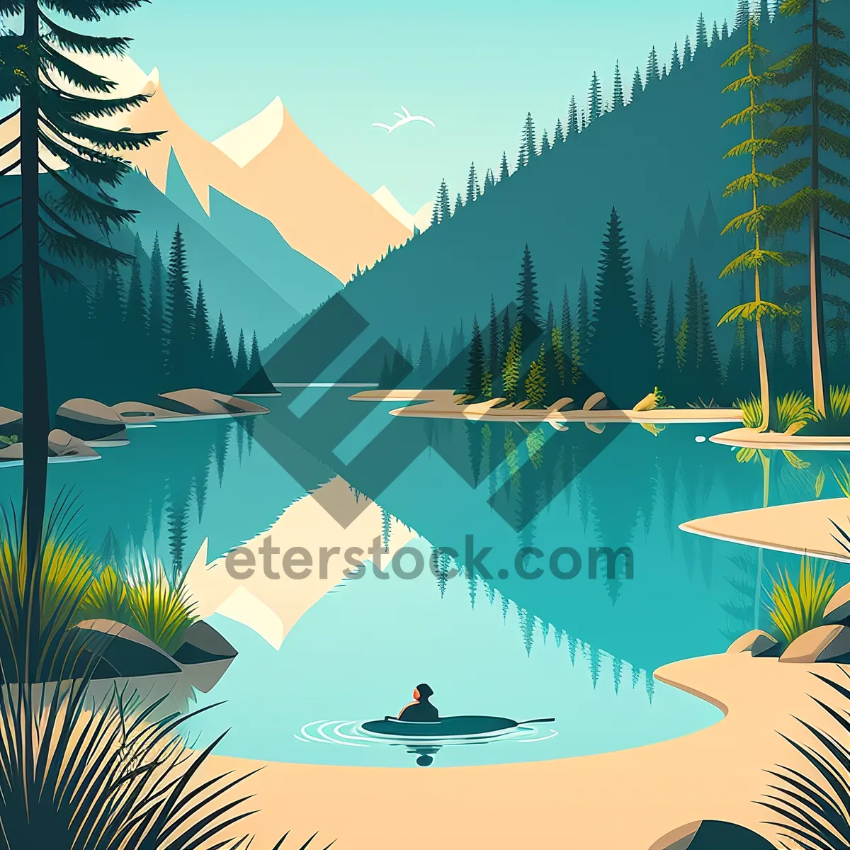 Picture of Summer Holiday Graphic with Tree Silhouette and Star