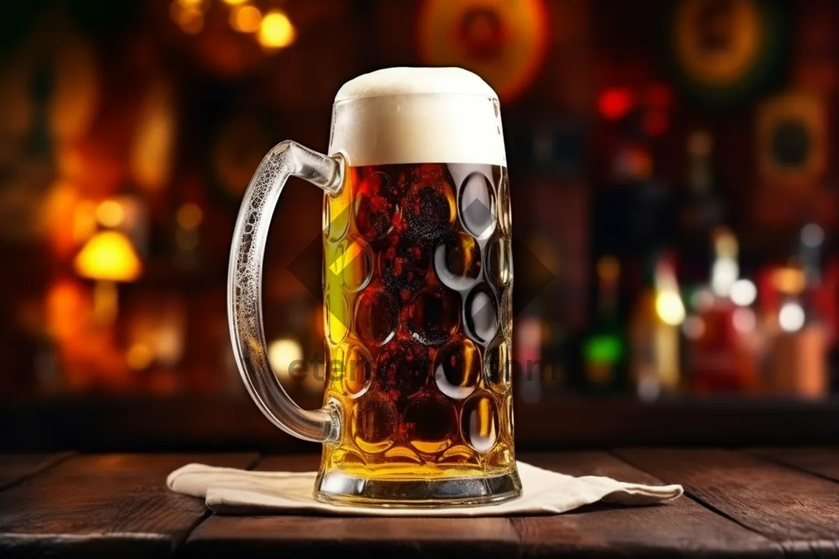 Picture of Golden Lager Glass with Frothy Beer Foam