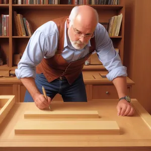 Smiling Carpenter at Work in Classroom