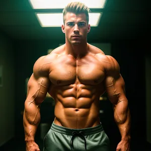 Muscular Bodybuilder Flexing Abs, Ideal Male Fitness Model