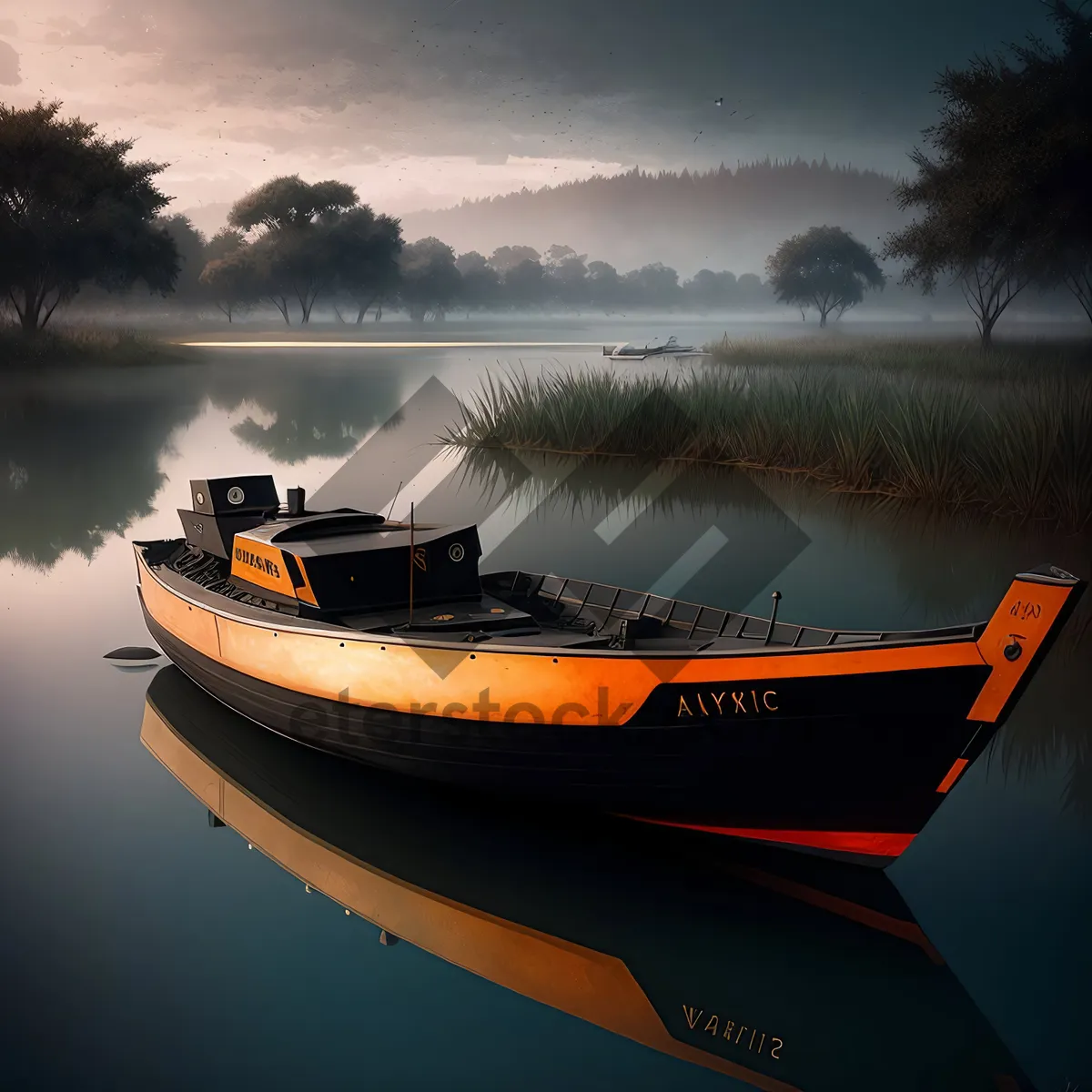 Picture of Speedboat Racing across Serene Lake