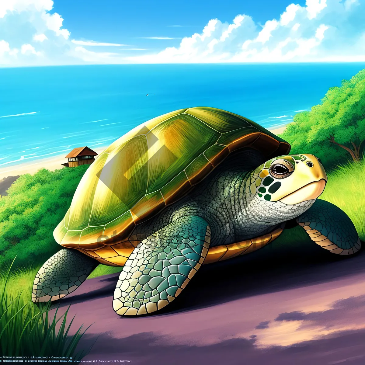 Picture of Slow-moving turtle basking in sea