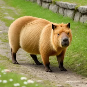 Wild Warthog Grazing in Brown Field