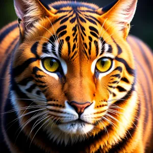 Wild Striped Hunter: Powerful Tiger Cat in Jungle