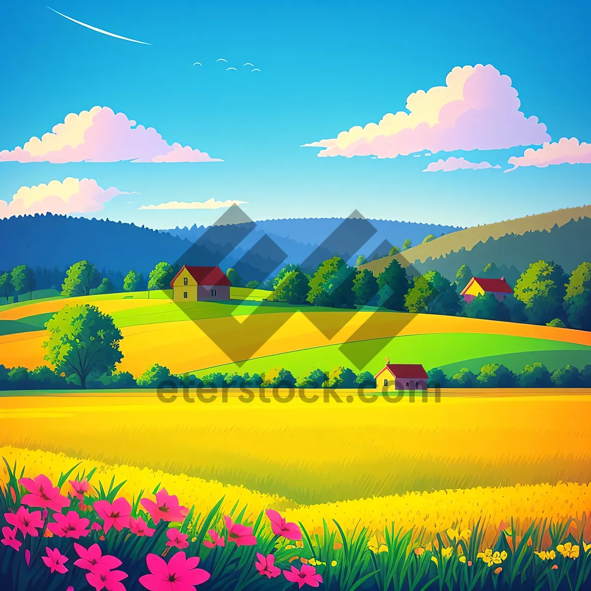 Picture of Infinite Serenity: A Bucolic Summer Meadow under Clear Skies