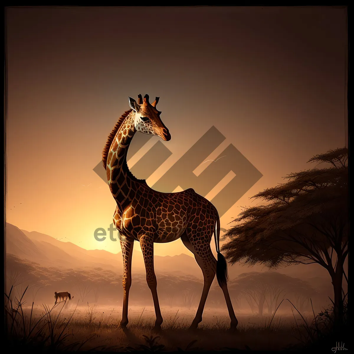 Picture of Safari Giraffe Silhouette in South African Sunset