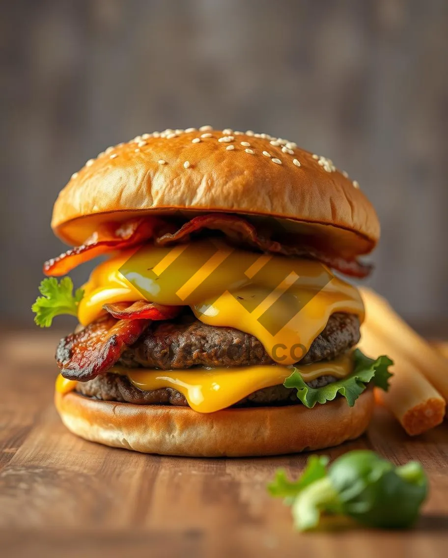 Picture of Fresh Grilled Cheeseburger with Salad and Fries