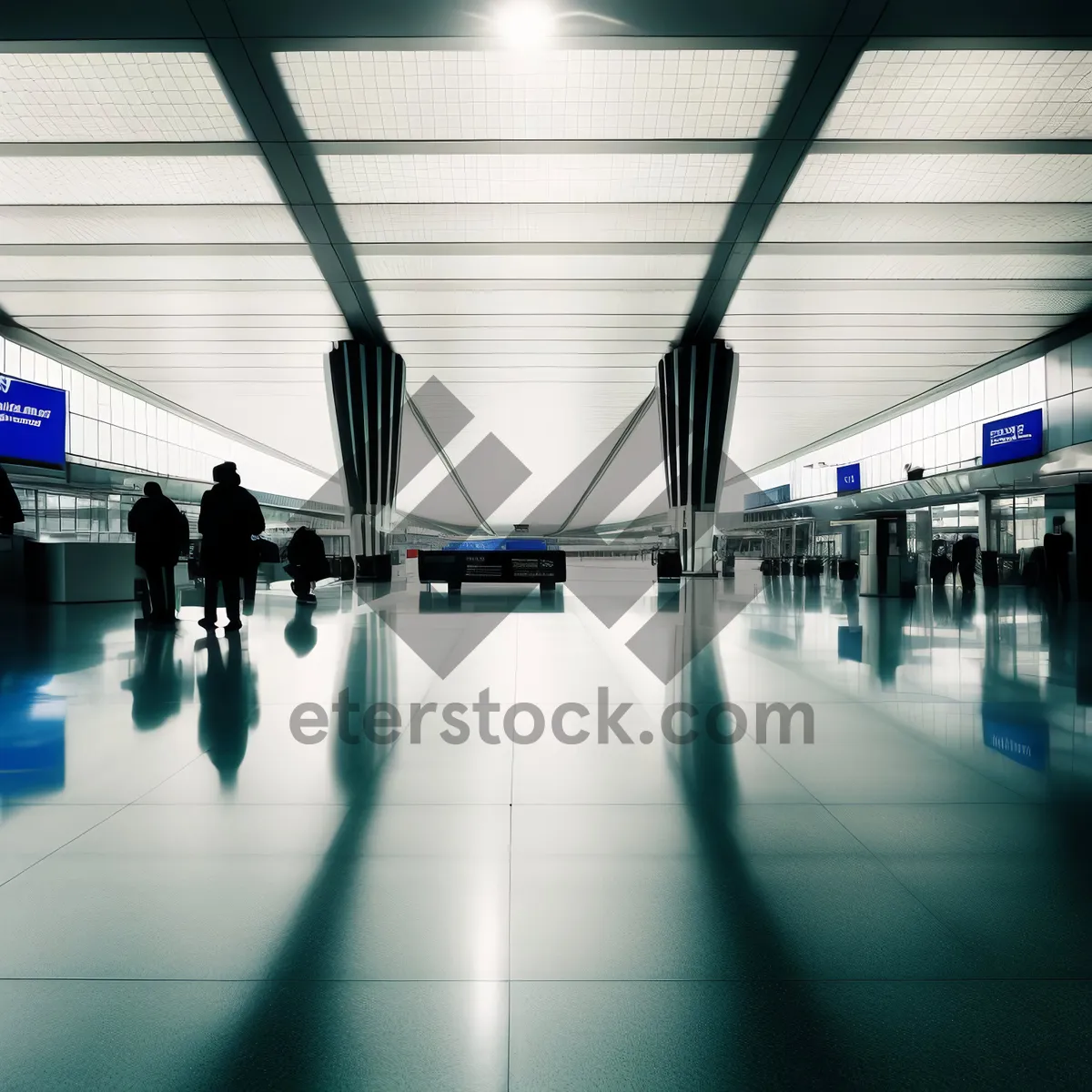 Picture of Modern Urban Transit Hub with Glass Windows and Busy Hallway