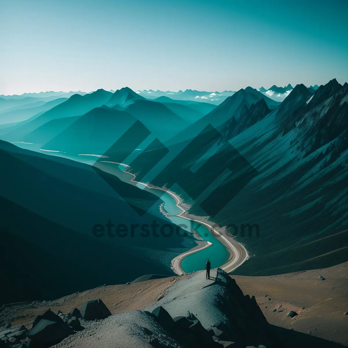 Picture of Golden Horizon: Majestic Mountains and Sunlit Sky