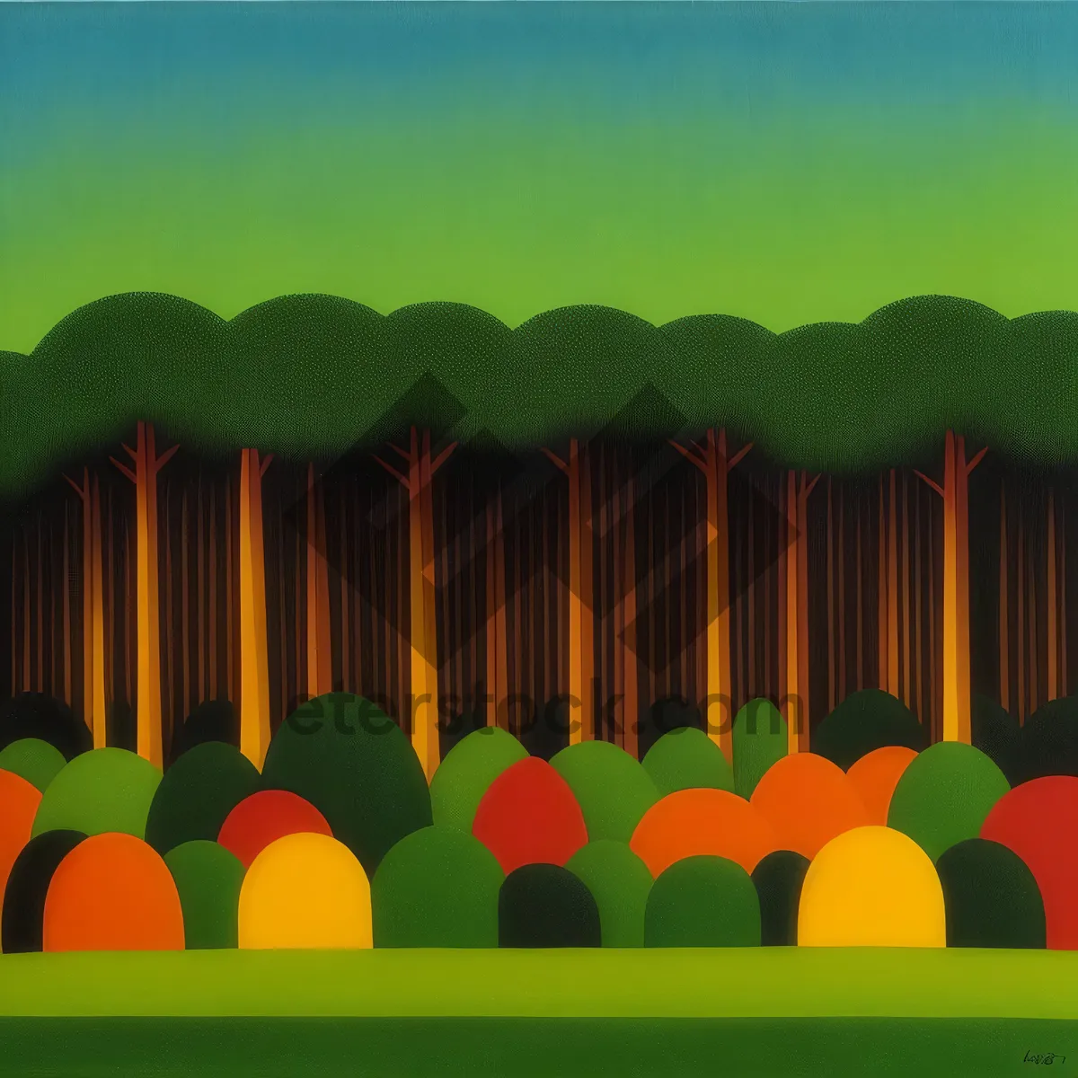 Picture of Vibrant school art drawing with colored pencils.