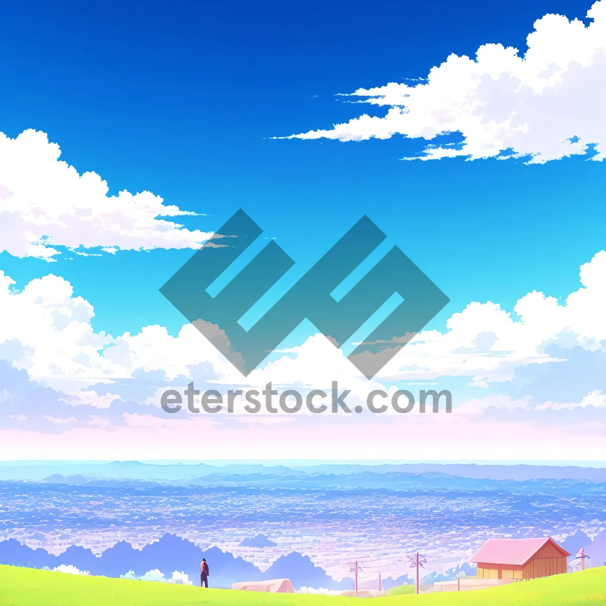 Picture of Sunny Countryside Landscape with Beautiful Clouds