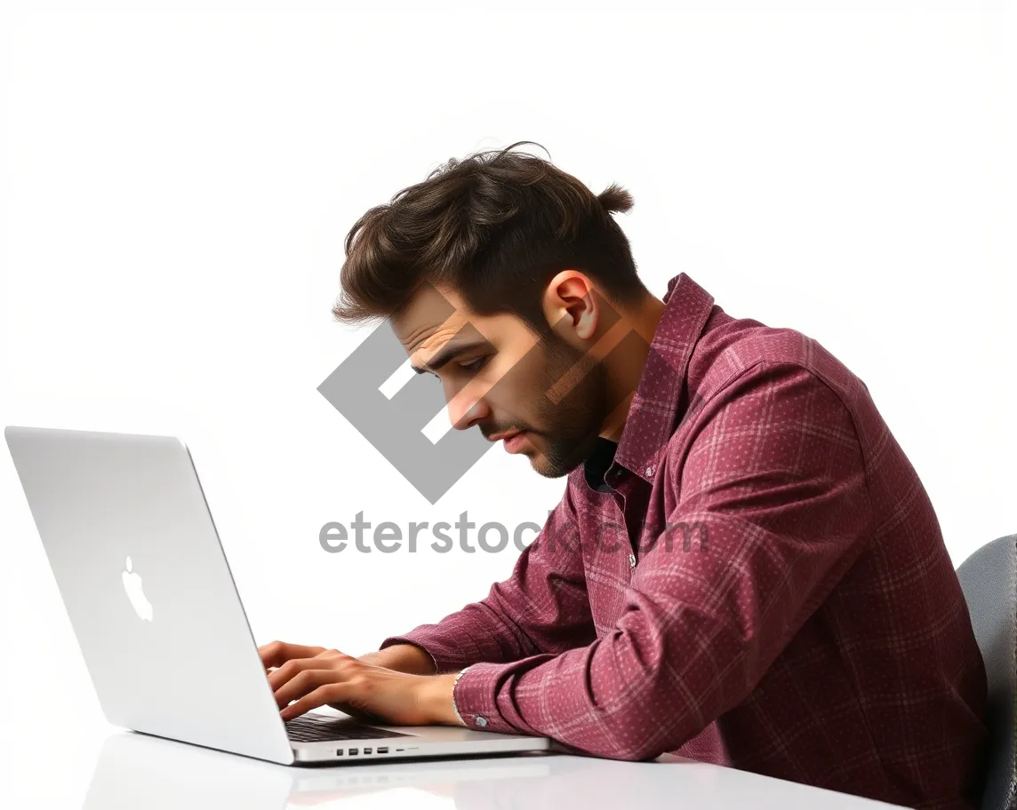 Picture of Happy professional man working on laptop in office