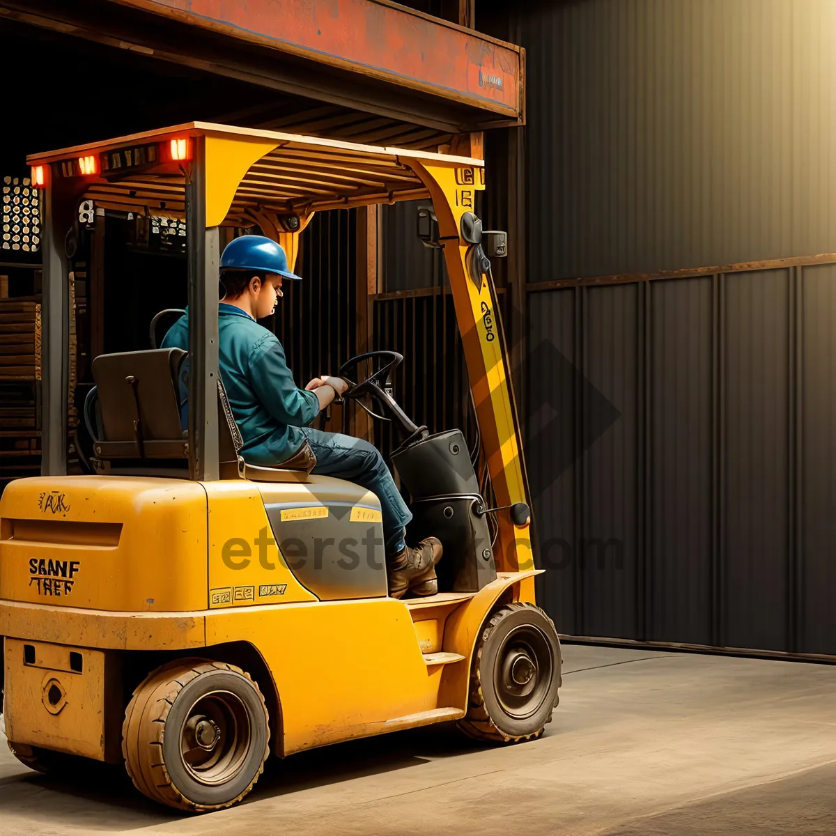 Picture of Heavy-duty forklift hauling industrial cargo.
