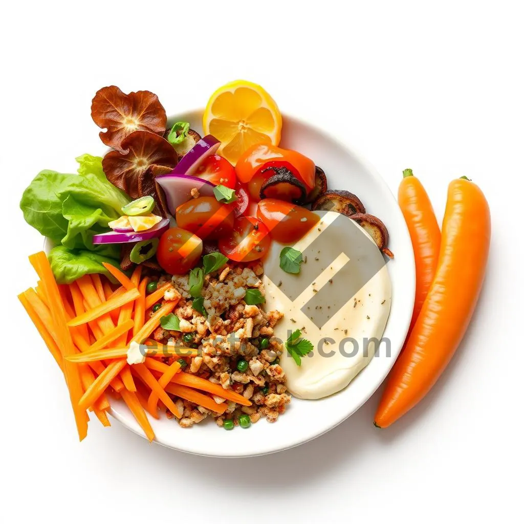 Picture of Fresh Vegetable Salad with Cheese and Grilled Meat