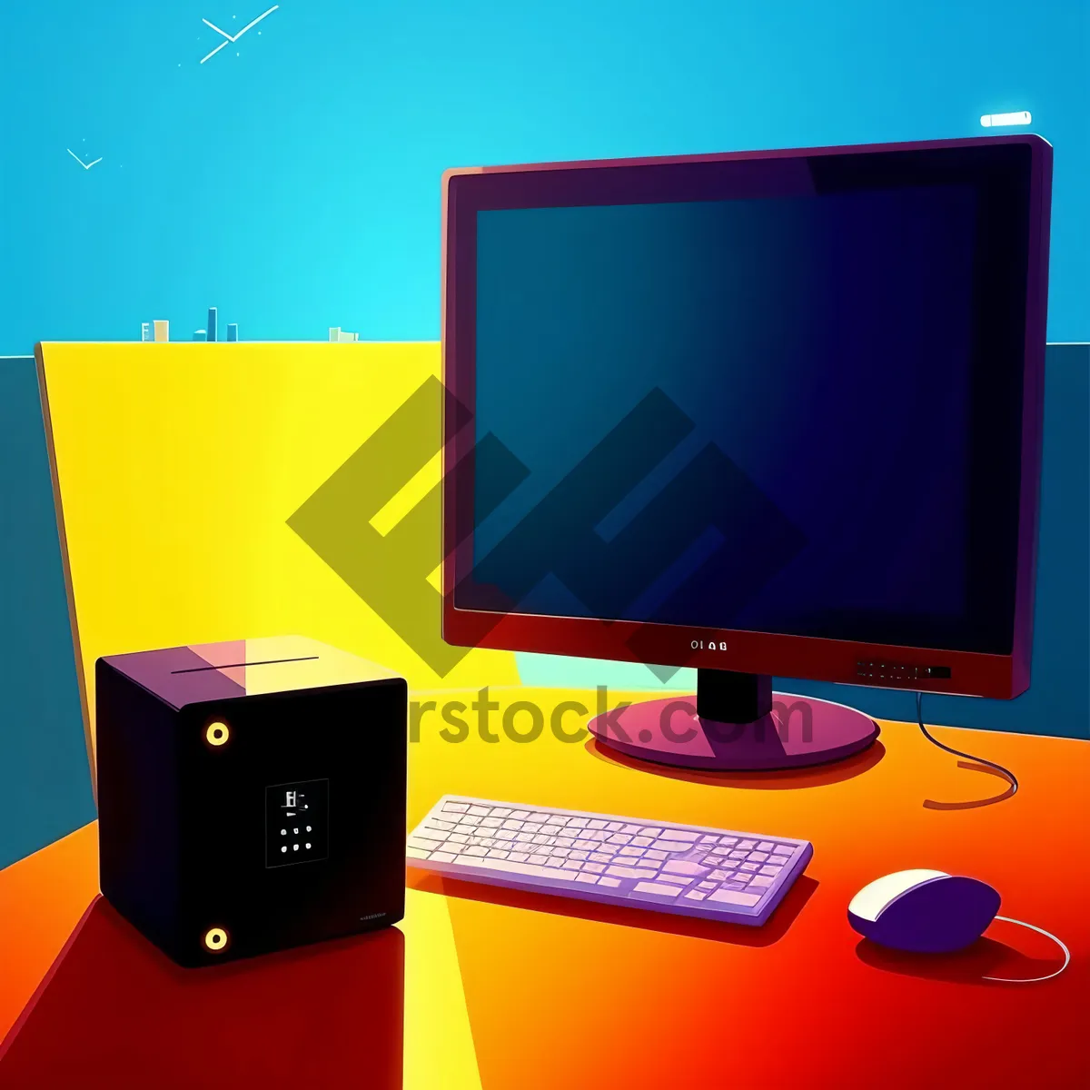 Picture of Modern LCD Desktop Computer Screen with Keyboard and Mouse