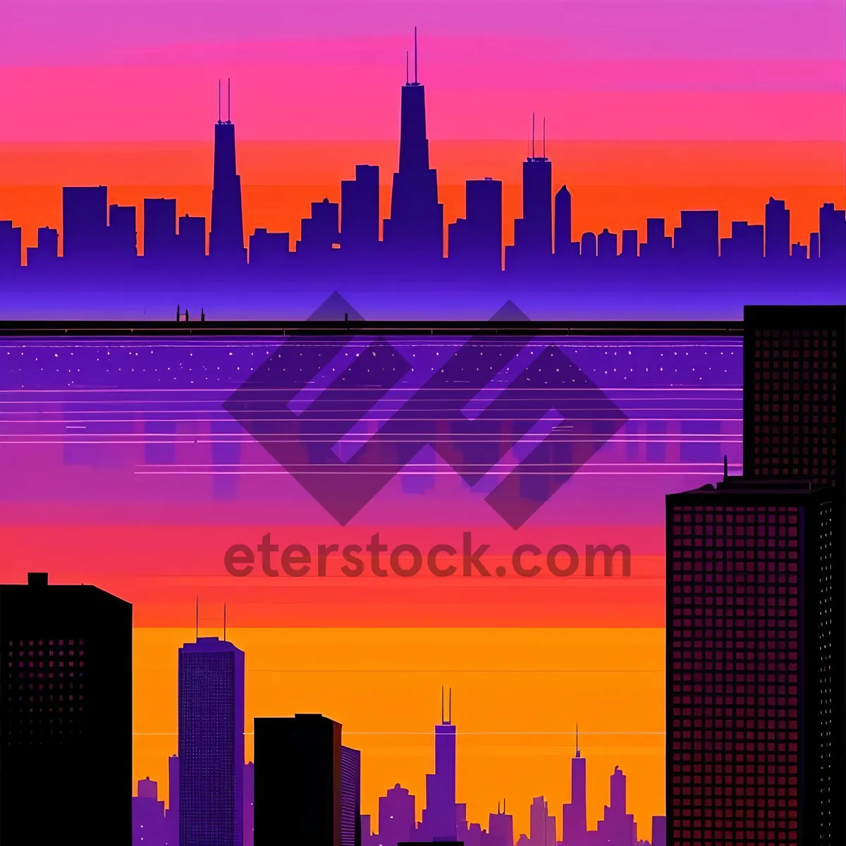 Picture of Urban Skyline Silhouette at Sunset