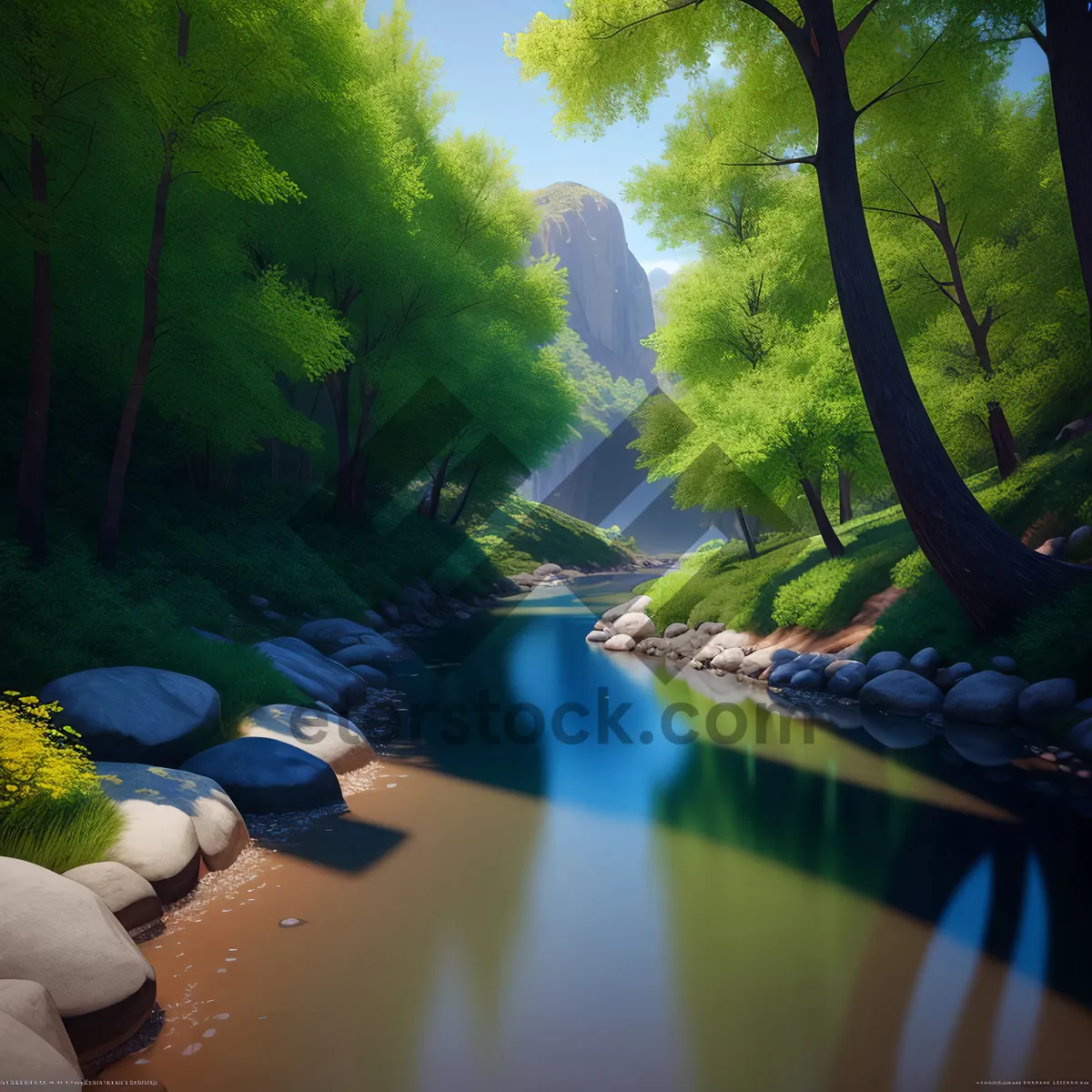 Picture of Peaceful Serenity by the Water: A Breathtaking Forest Landscape