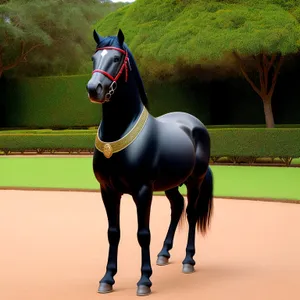 Majestic Thoroughbred Stallion in Equestrian Harness