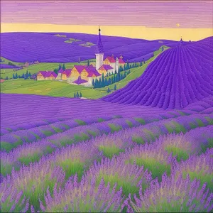 Purple Lavender Field: Digital Artistic Vascular Plant